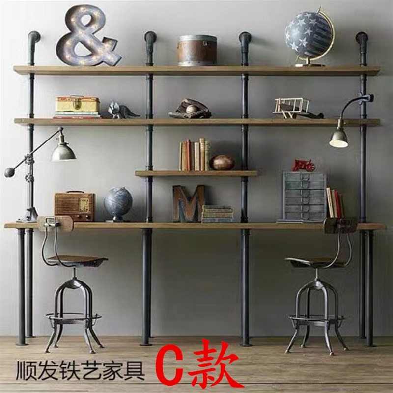 美式loft复古实木铁艺层架墙上支架隔板置物架壁挂式书架l陈列架