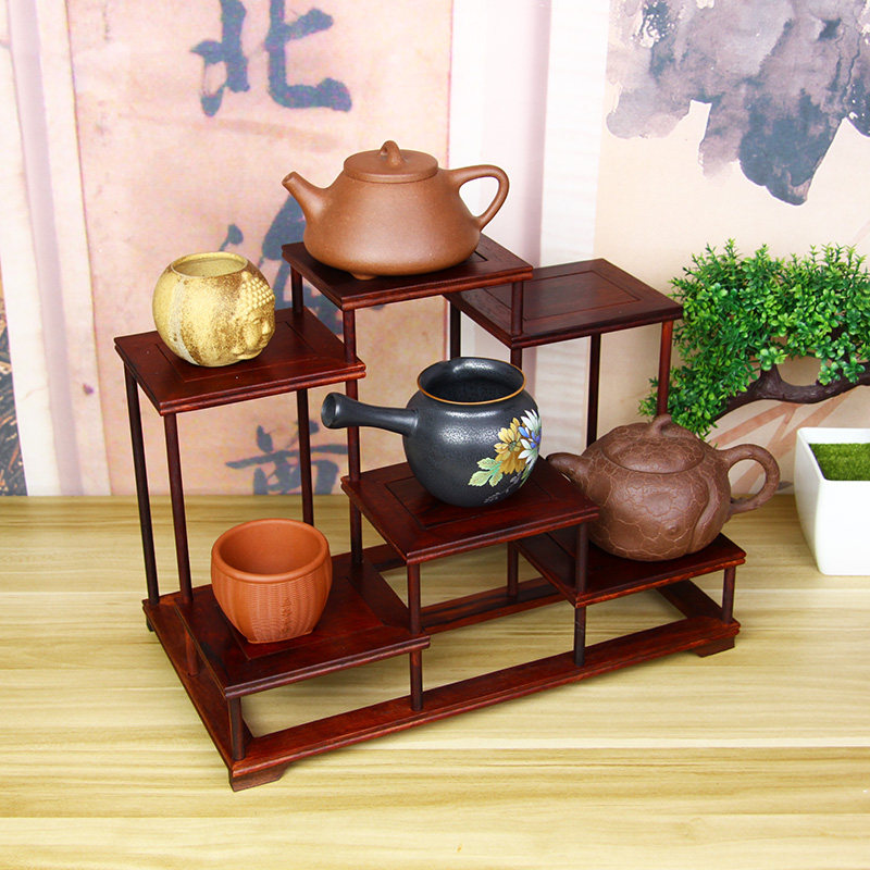 红酸枝茶壶架子 茶架紫砂壶茶杯底座 茶具展示木架摆件收纳博古架