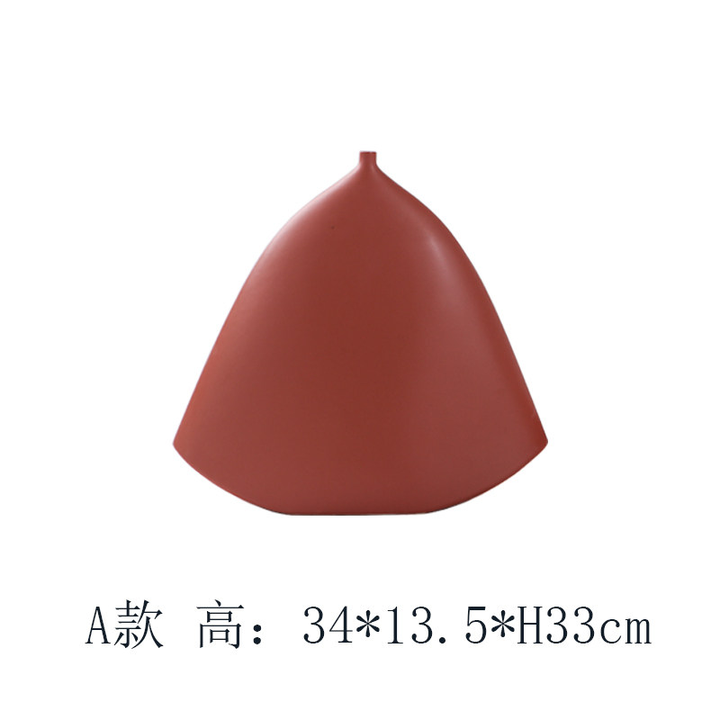 简约红色喜庆陶瓷扁形小口插花器家居客厅卧室装饰花瓶样板房摆件