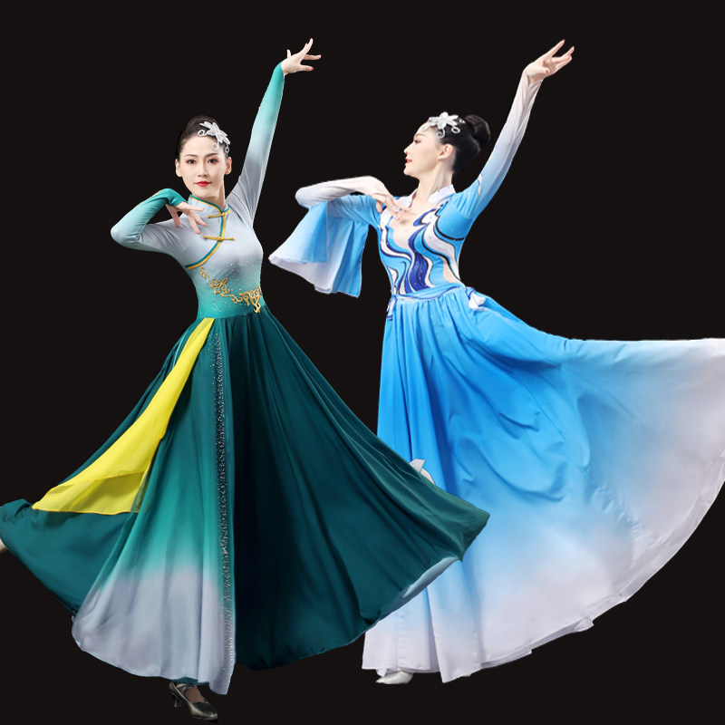 540度大摆舞蹈裙古典连衣裙长裙飘逸中国风女大气开场舞舞伴舞服
