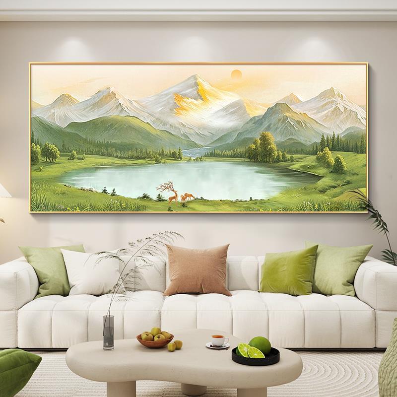 聚宝盆客厅装饰画山水画日照金山沙发背景墙壁挂画风景油画靠山图