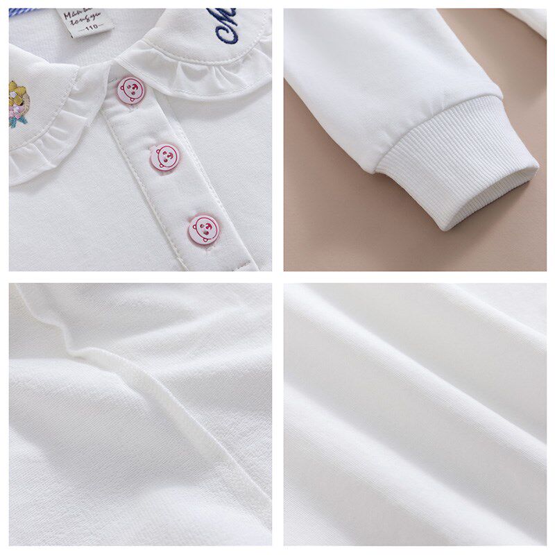 女童长袖T恤纯棉春装2025新款儿童娃娃领打底衫纯棉女孩白色上衣