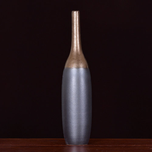 高温陶瓷花瓶摆件景德镇陶瓷花瓶新中式花插创意金属釉尖口瓶