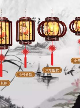 新款实木旋转灯笼客厅阳台玄关装饰仿古典带电新中式吊灯木制宫灯
