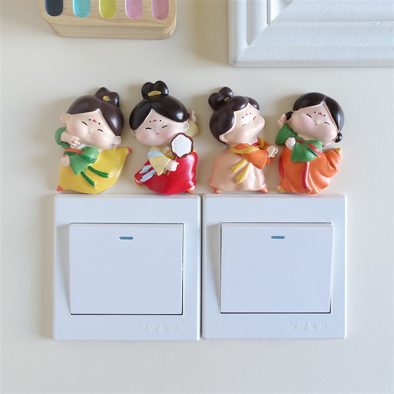 中式开关贴装饰墙贴古风仕女家居卧室房间布置插座边框套立体遮丑图片