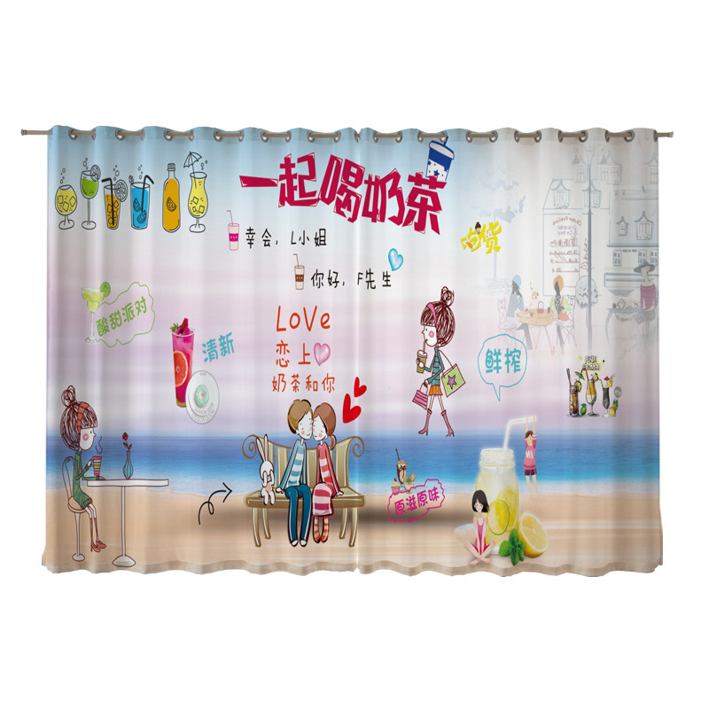 定制奶茶蛋糕烘培咖啡休闲店铺隔断装饰背景布遮光图案窗帘布纱帘