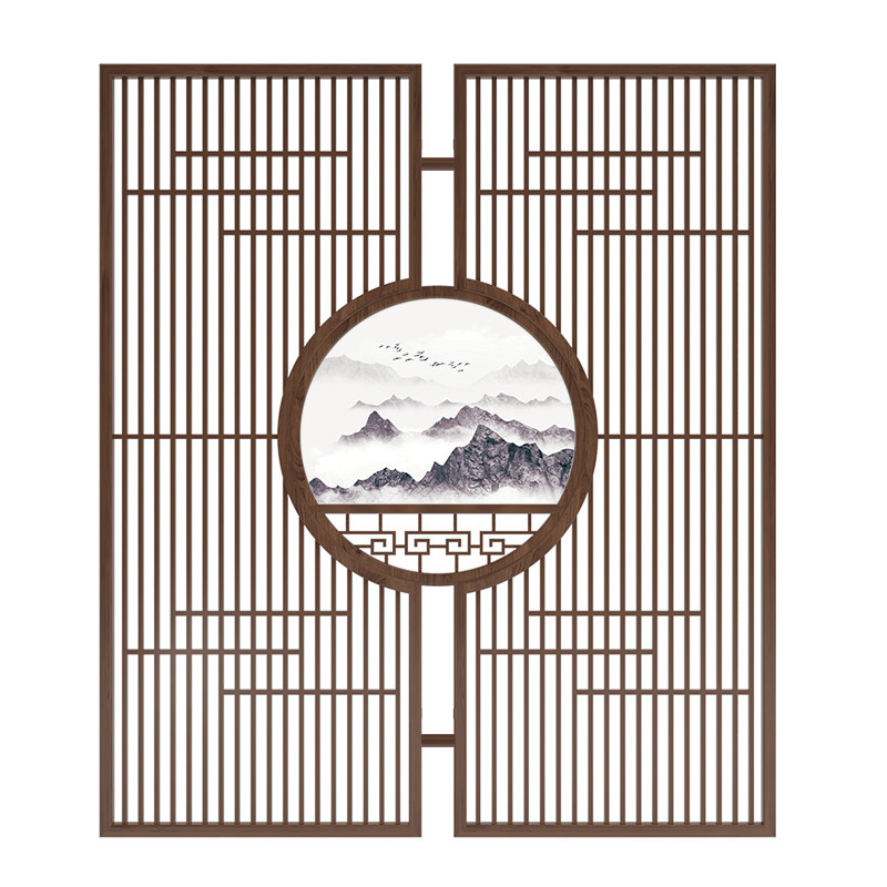新中式实木圆形栅栏花架屏风隔断通顶客厅茶室餐厅分隔遮挡背景墙