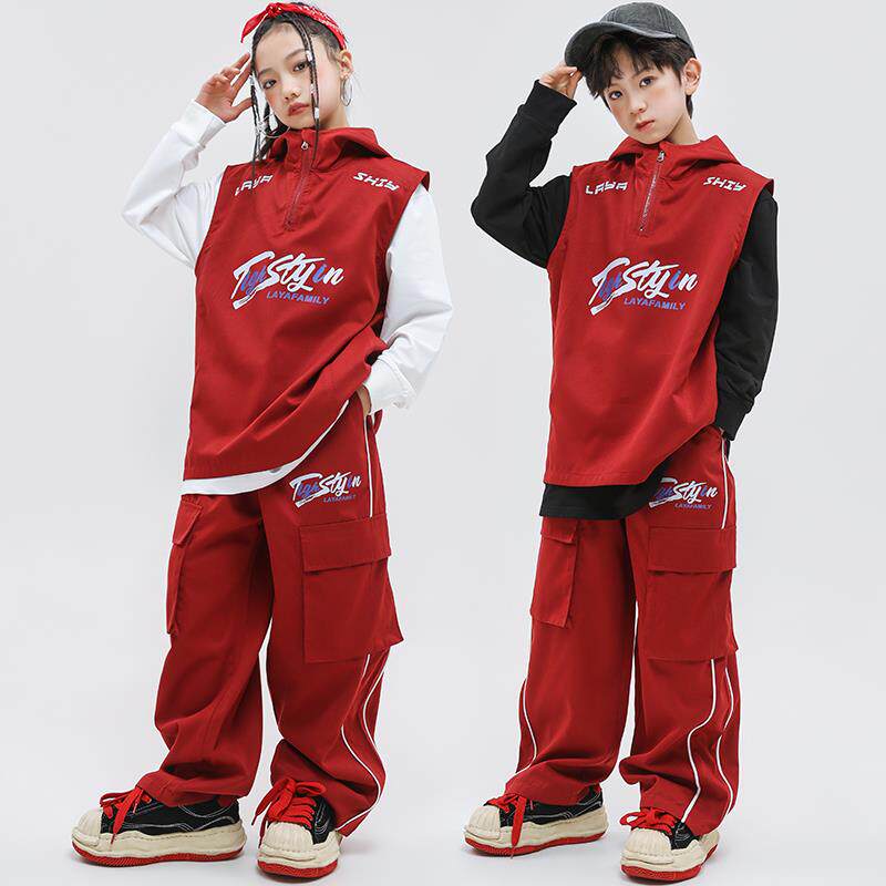 六一儿童街舞嘻哈表演服男女童hiphop潮酷马甲套装架子鼓演出服装
