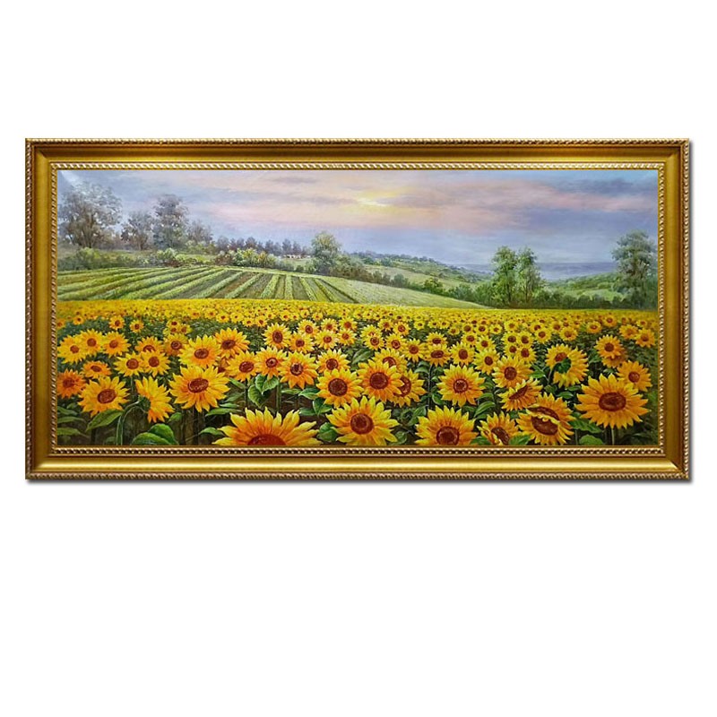 欧式纯手绘风景油画向日葵壁画客厅沙发背景墙装饰画立体玄关挂画