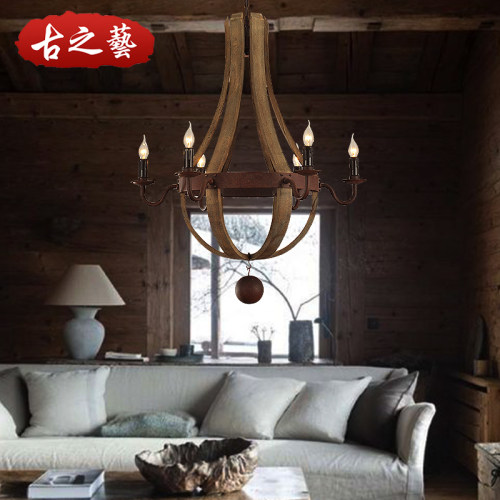 美式乡村个性创意LOFT工业复古实木铁艺吊灯酒吧灯茶楼咖啡厅吊灯