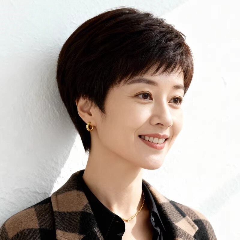 假发全头套女真人发丝中老年直发短发妈妈款奶奶款高端真人假发套