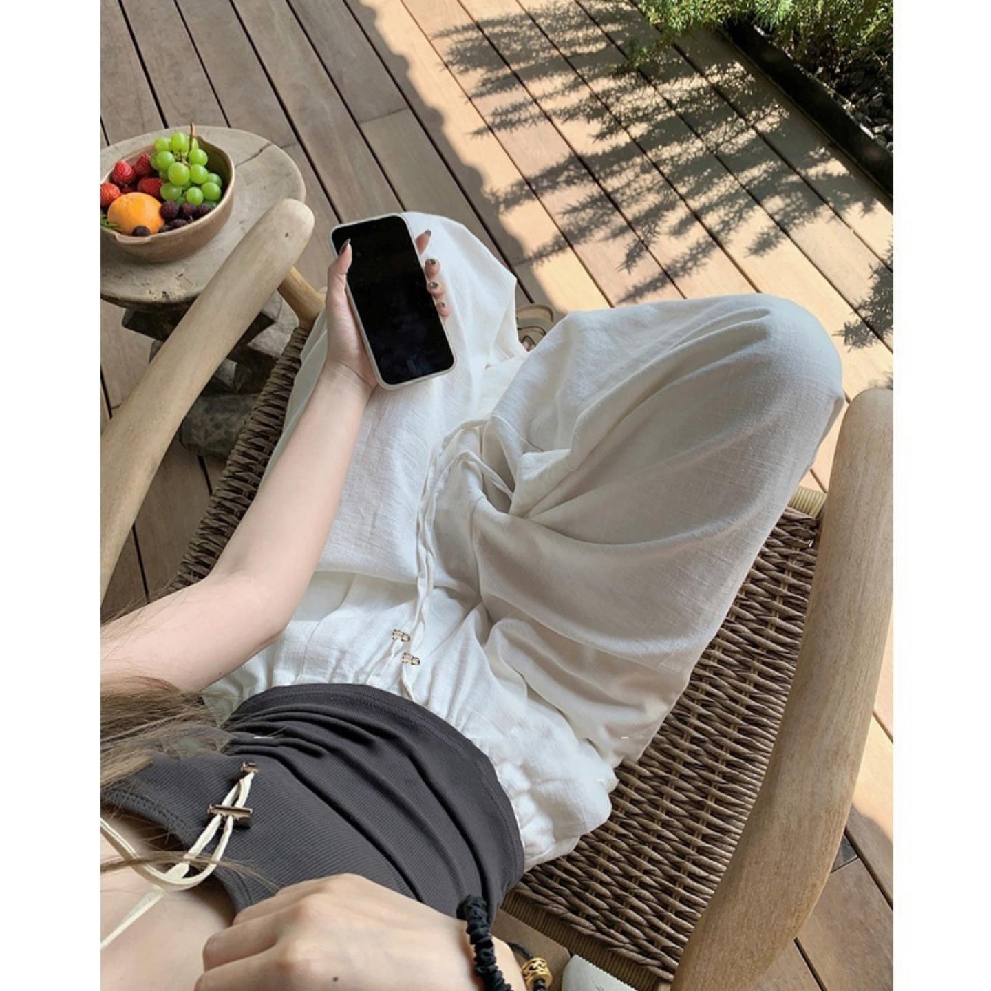 孕妇裤子夏季薄款外穿白色棉麻裤春夏装孕期不勒肚休闲阔腿裤夏天