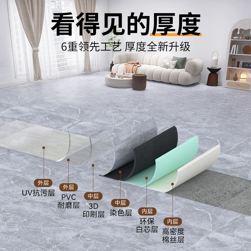 3米宽pvc塑胶地板革自粘仿瓷砖地胶室内家用加厚仿木纹地面铺垫