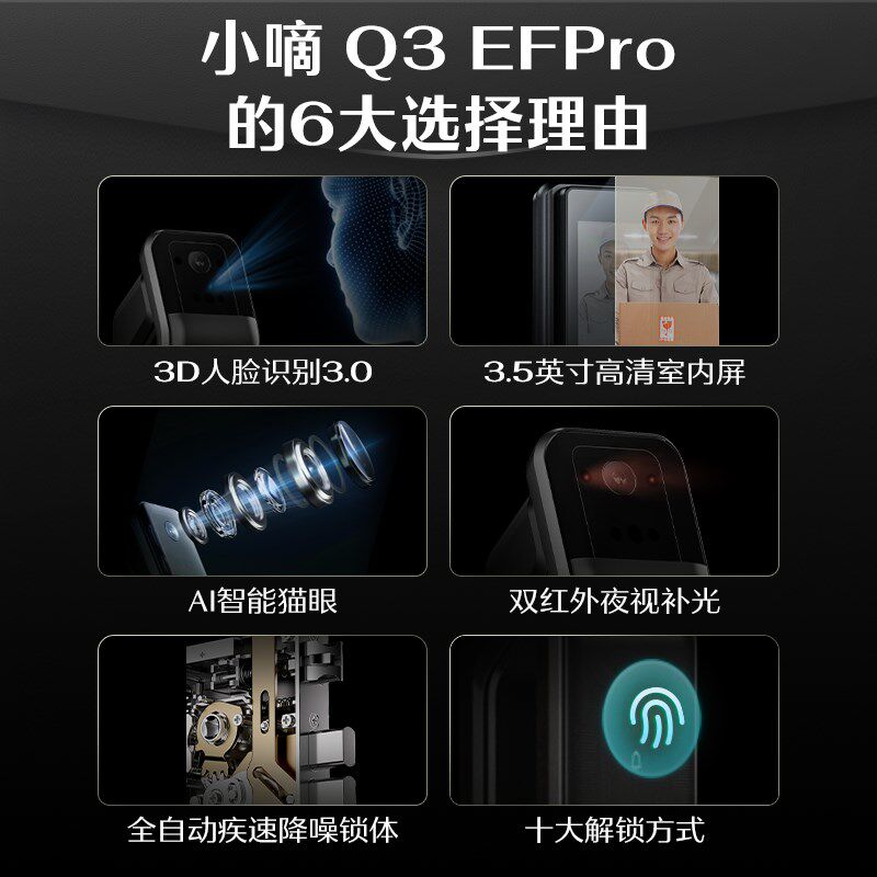 德施曼人脸猫眼智能门锁可视大屏指纹锁密码锁智能锁小嘀Q3EFPro