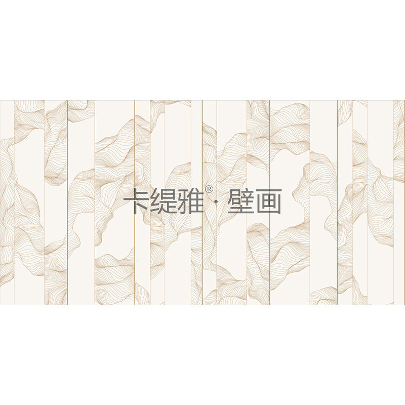 Katiya新中式轻奢金色线条墙布电视背景墙壁纸定制壁画客厅高档3d