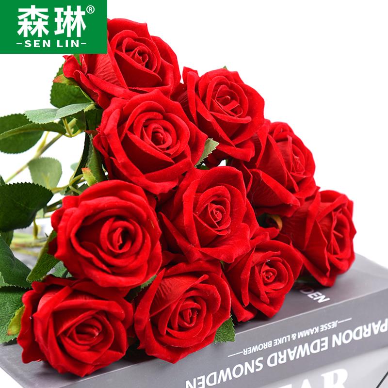 仿真玫瑰花束绢花高档客厅插花瓶干花花艺摆件假塑料花婚庆装饰品