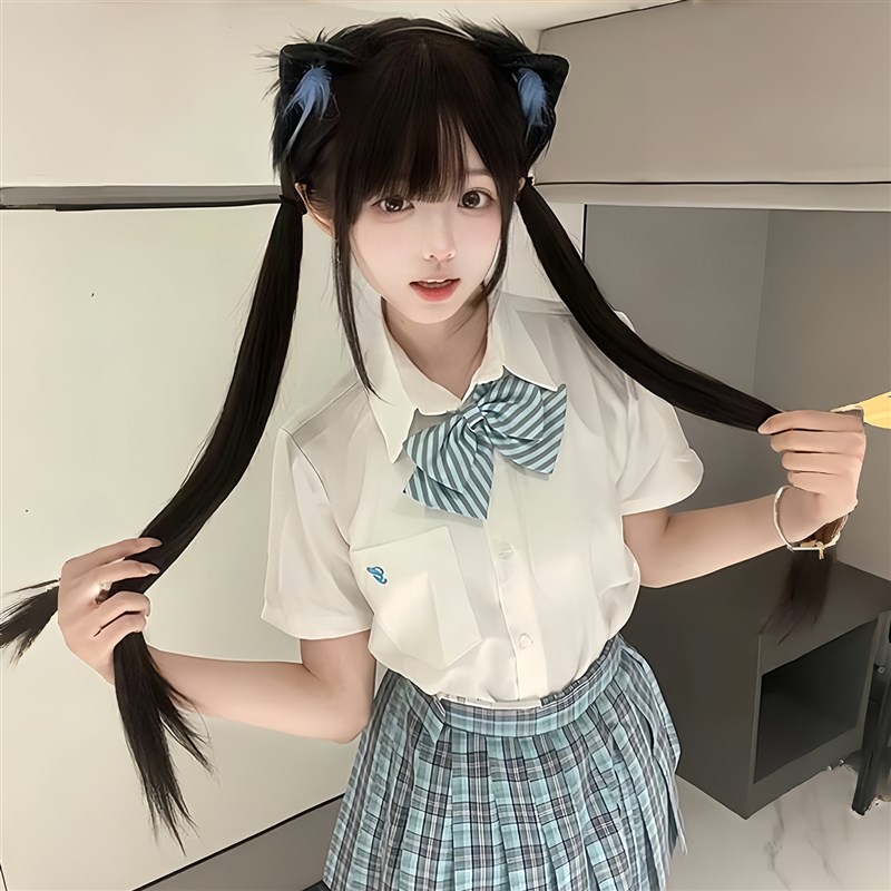 轻丝假发女长发85cm网红lolita长直发自然黑色齐刘海全头套jk少萝