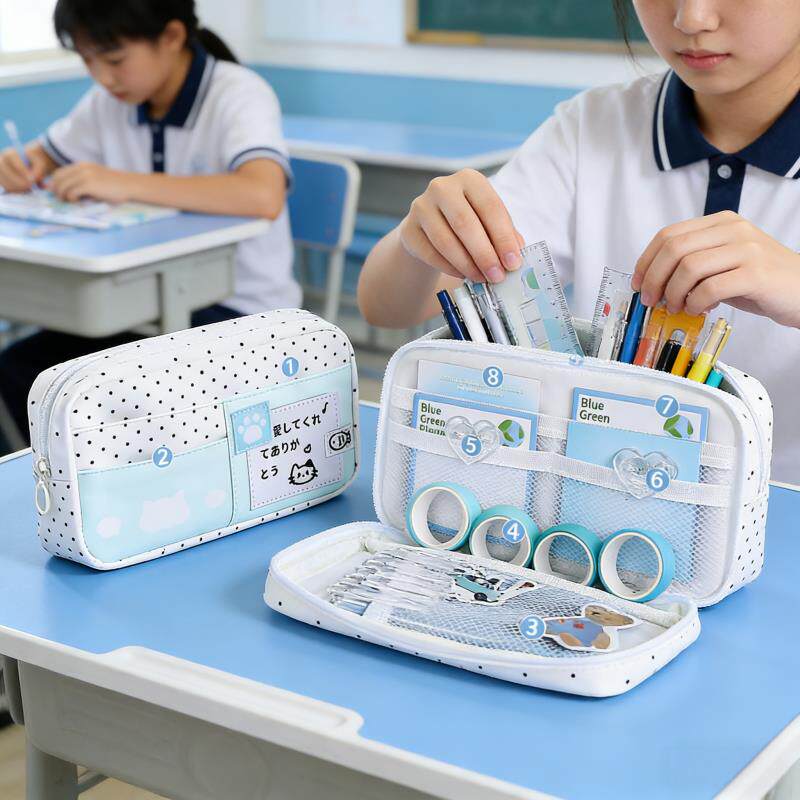 波点音乐小猫笔袋 高颜值ins风文具袋大容量女孩中小学生女生2025