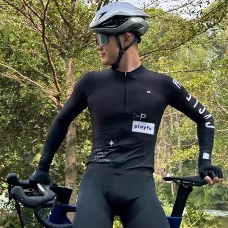 红书爆款自行车长袖骑行服白色男女速干透气公路车上衣吸汗速干服