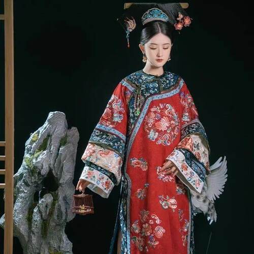 格格年轻贵妃清代女装氅衣旗装汉服清朝旗装旗印花宫廷中国古风
