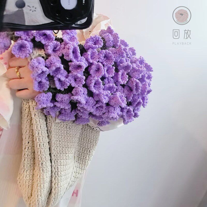 回放手工毛线diy铃兰花朵毯子材料包钩针编织玫瑰手捧花束盖毛毯