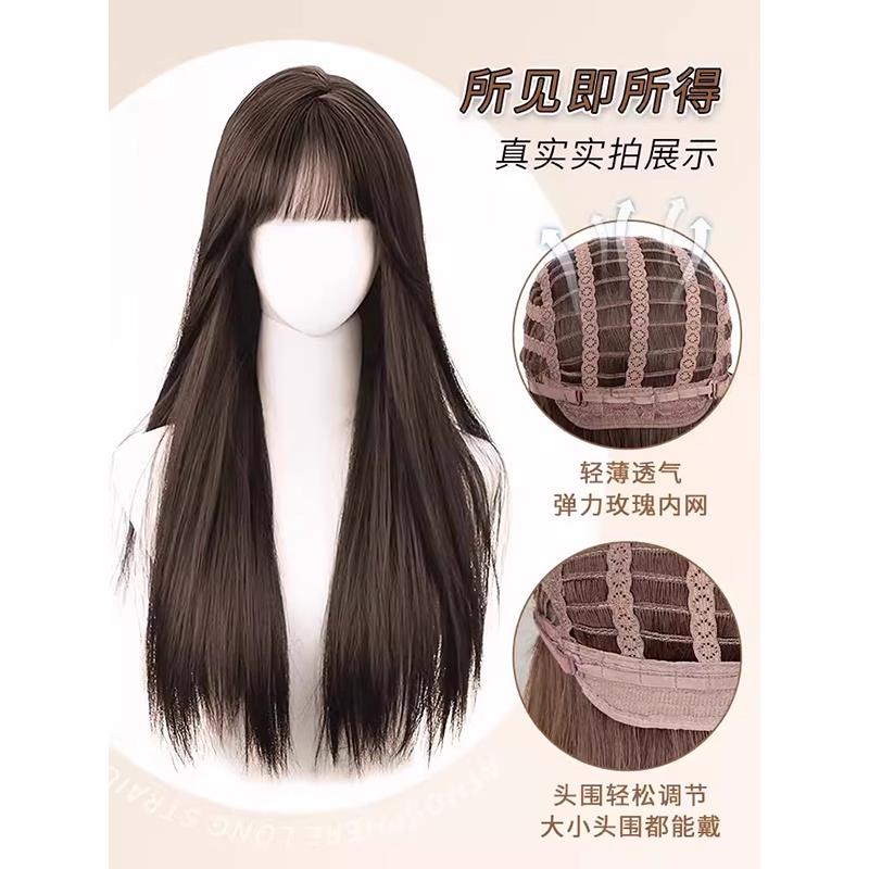 韩式假发女长发黑长直发全头套式lolita圆脸仿真发全真人发假发套