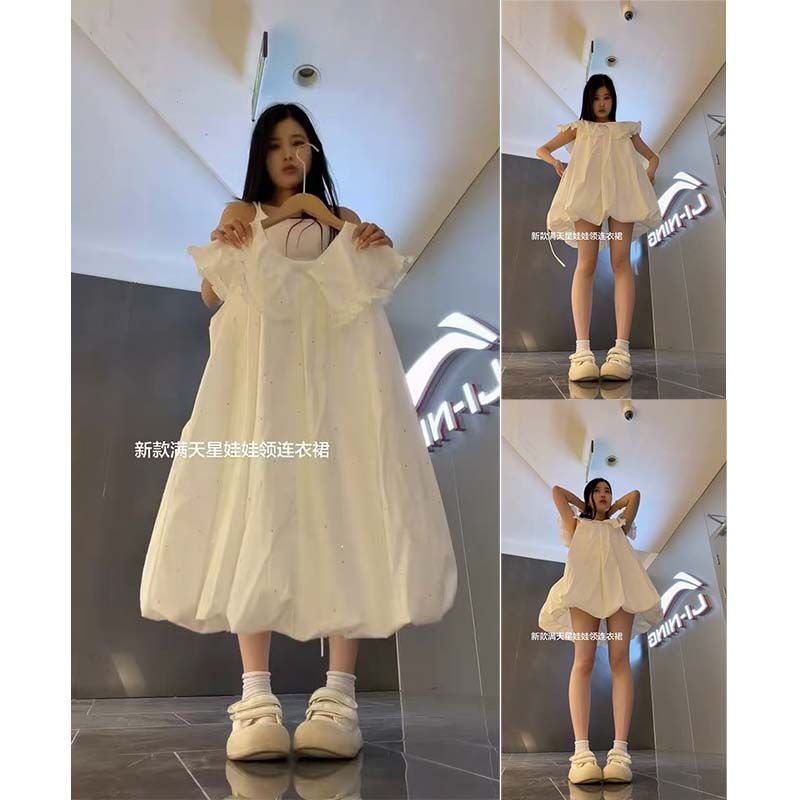 日系甜美娃娃领花苞连衣裙小个子
