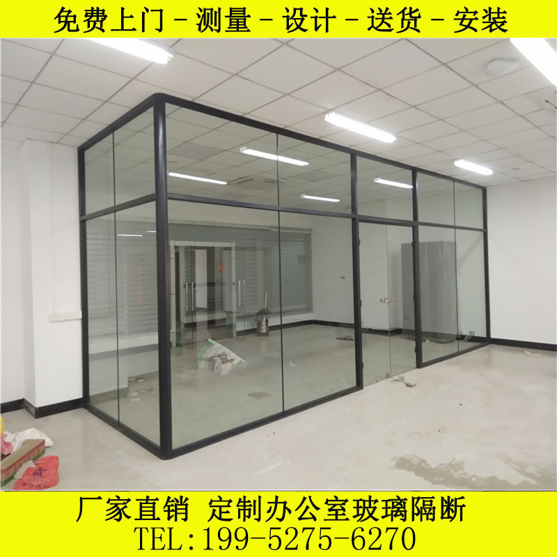 无锡江阴玻璃隔断墙办公室高隔断屏风铝合金百叶窗双层钢化玻璃间