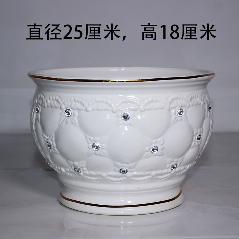 欧式大码镂空客厅桌面多肉米白色陶瓷花盆绿萝兰栽精品圆形简约风