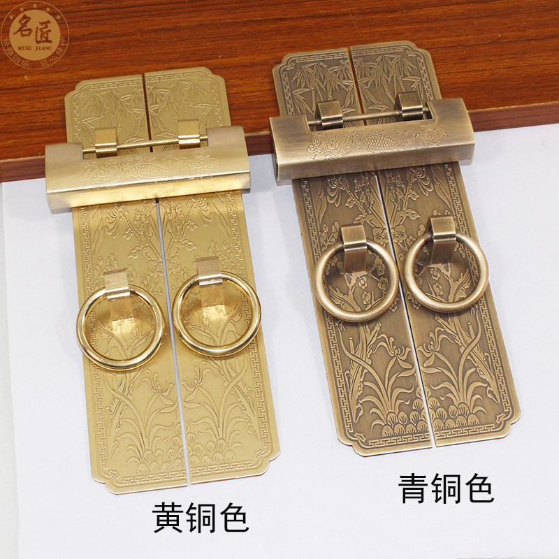 中式纯铜柜门拉手仿古刻花梅兰竹菊条形衣橱柜门实木家具门锁把手