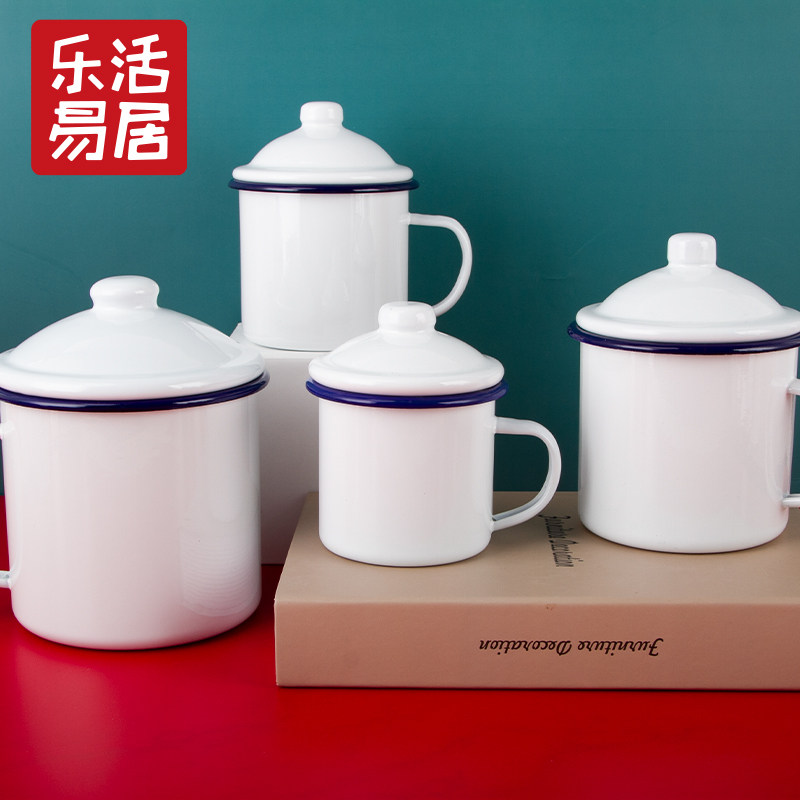 搪瓷杯带盖大容量泡面可加热怀旧老式复古铁茶缸子蛋糕特大号定制