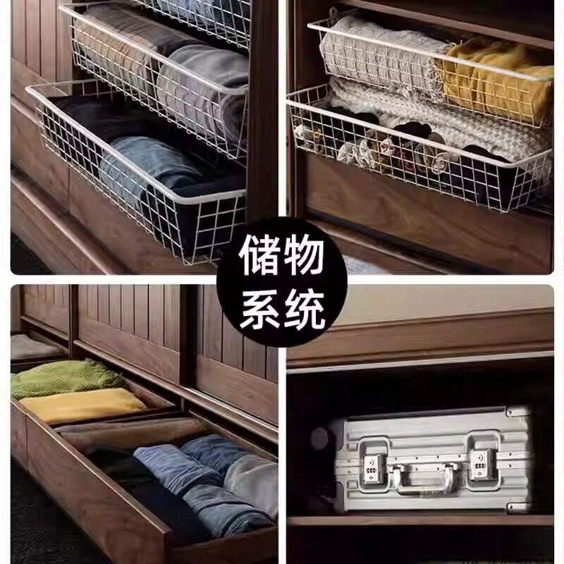 三马家具 碧玉台 北美黑胡桃木衣柜全实木推拉门衣橱卧室储物柜
