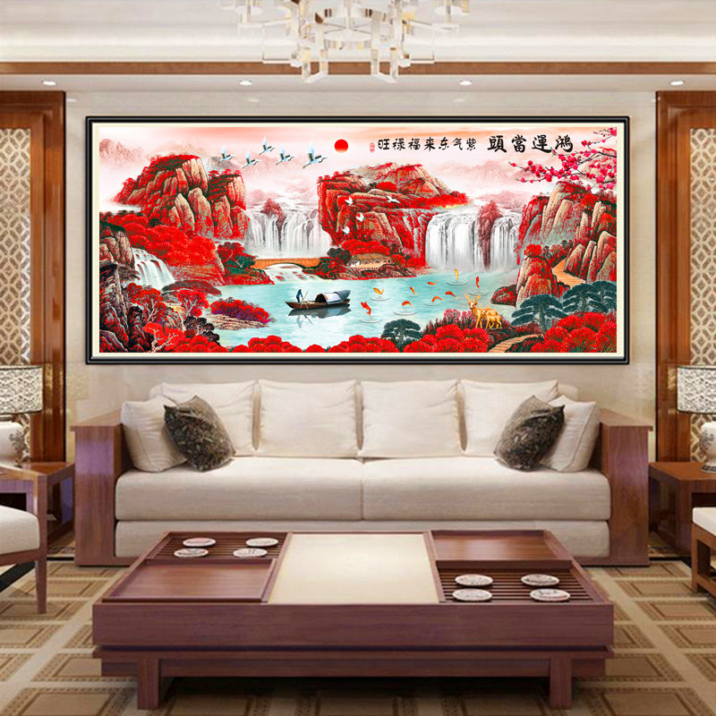 钻石画2021新款满钻客厅流水生财点钻砖秀鸿运当头风景山水十字绣