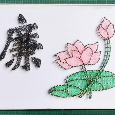 红色文化廉洁手工艺活动钉子绕线画学生diy材料包素材荷花莲花