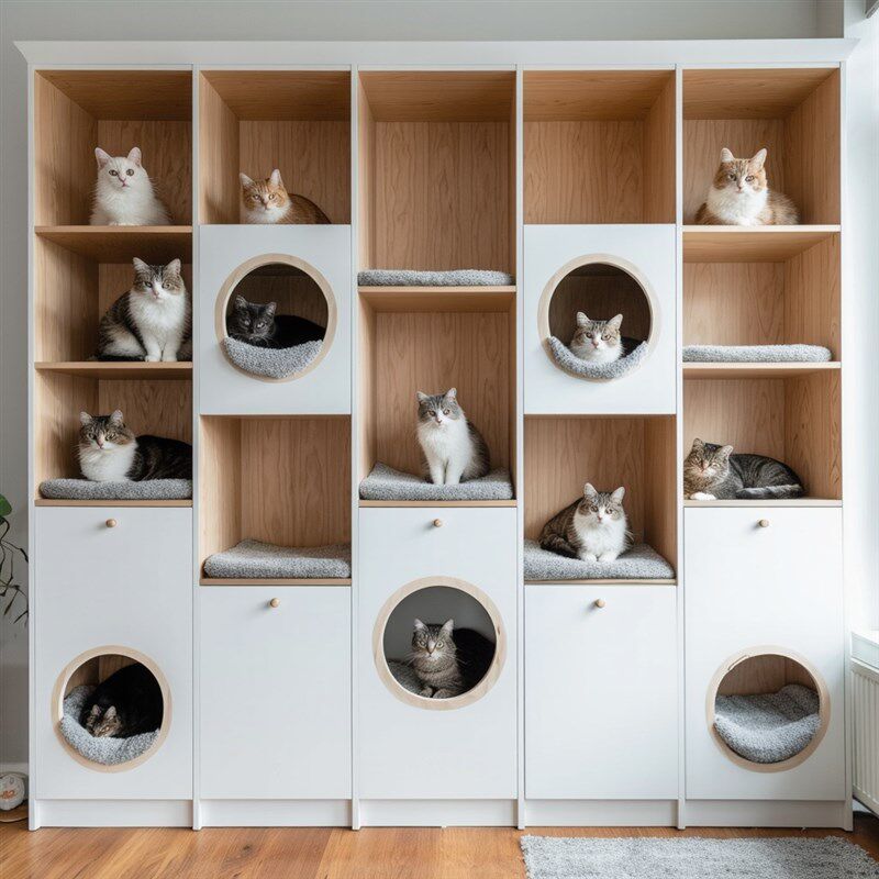北欧风人宠共用家具满墙书柜电视柜猫窝一体柜猫爬架猫乐园猫城堡