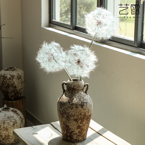 复古花瓶粗陶侘寂风赤贫民宿陶罐新中式陶瓷插干花禅意家居摆件