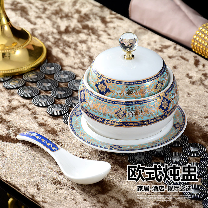 骨瓷水晶顶药膳炖盅 鼓形连碟迷你盅 隔水炖雪蛤燕窝鱼翅炖盅包邮
