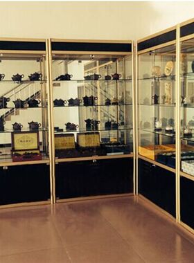 沈阳钛铝合金展柜展示架精品货架玻璃柜台珠宝手机模型饰品展示柜