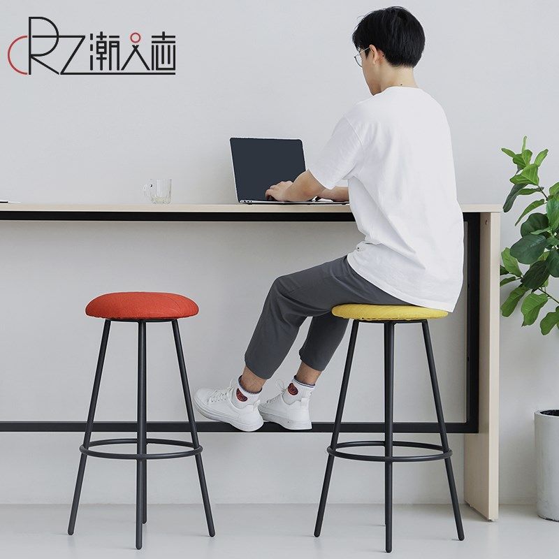 北欧设计师简约吧椅休闲区洽谈高脚椅子铁艺吧凳高脚凳舒适岛台椅