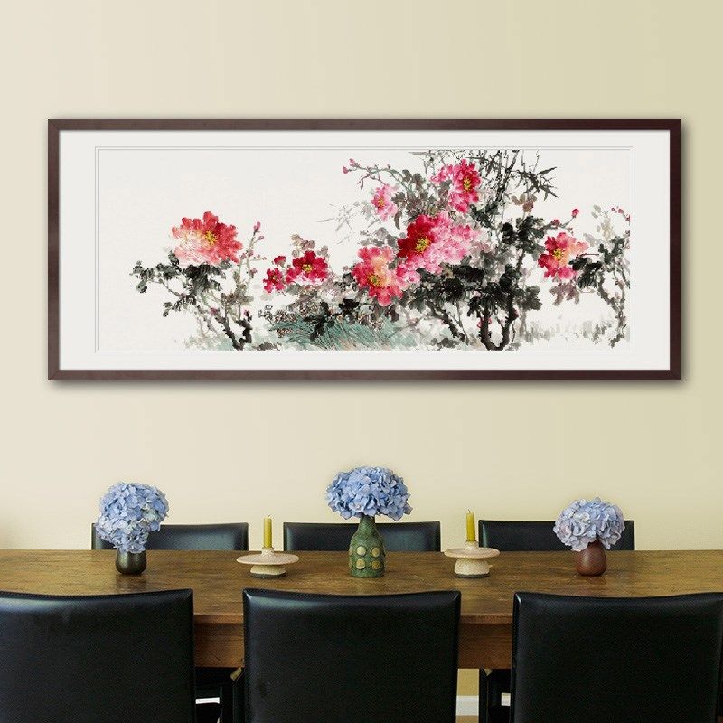 横幅写意国画洛阳牡丹画花开富贵书房客厅办公室内中式装饰画挂画