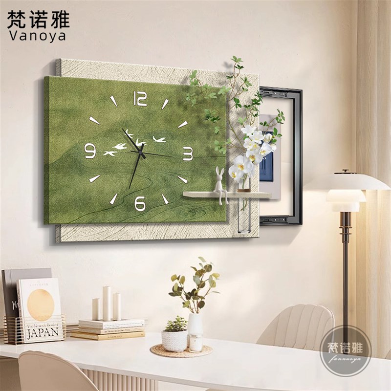 创意水培砂岩电表箱装饰画带钟表时钟遮挡配电箱电闸开关盖板挂画图片