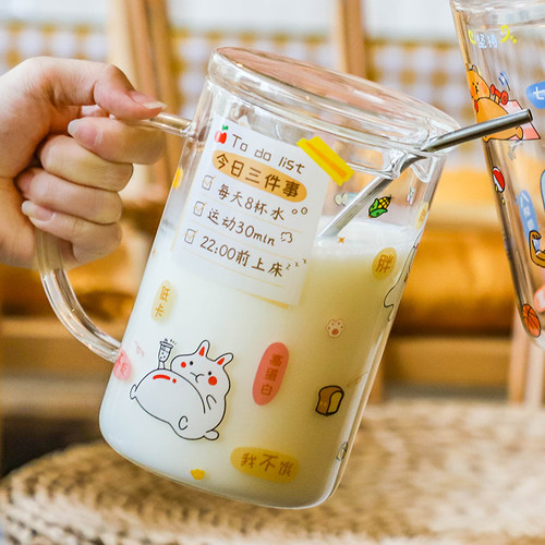 玻璃杯大容量水杯1000ml毫升超大杯子女办公室杯子吸管杯家用耐热