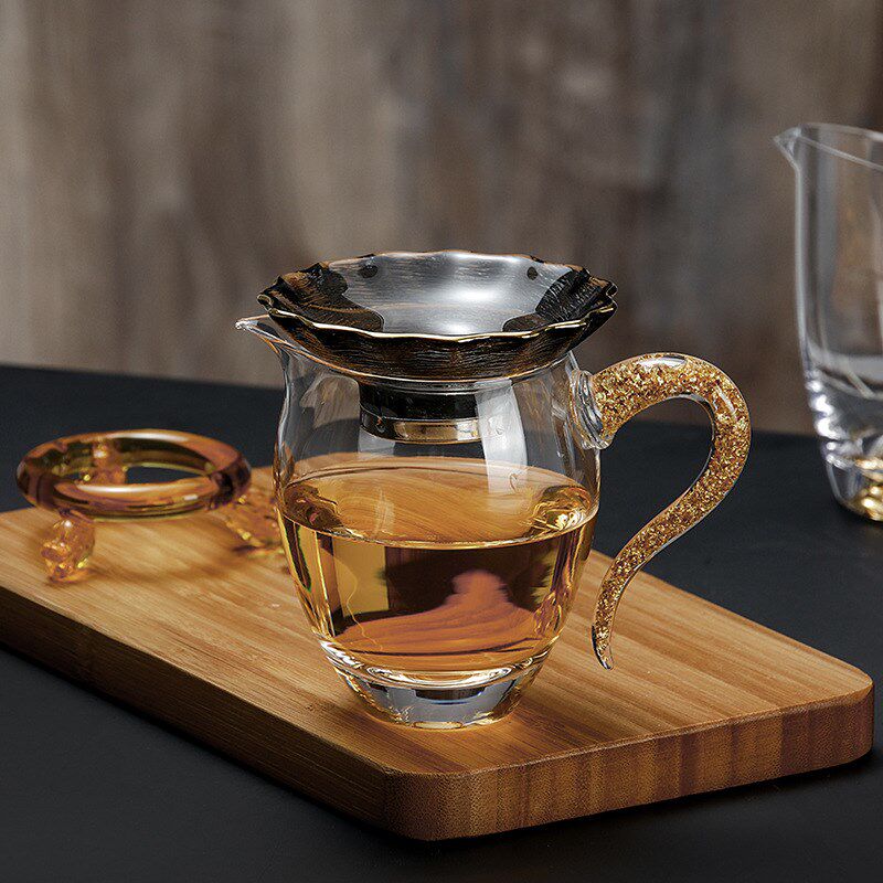 水晶茶具金箔公杯耐热玻璃公道杯海豚茶漏套装高档功夫茶海分茶器