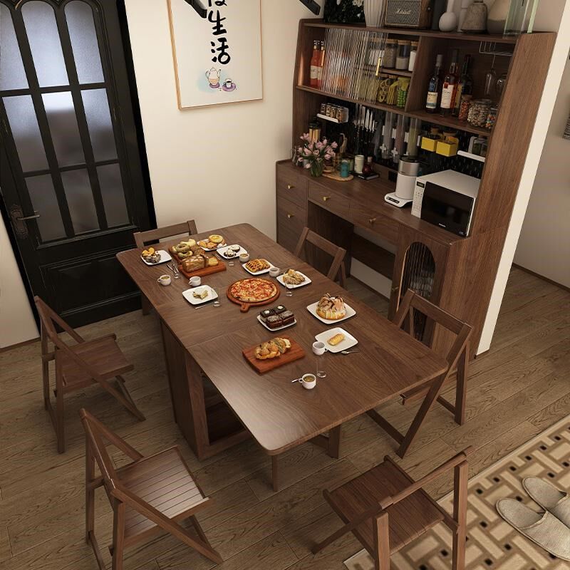 奢屋家具实木餐边柜餐桌一体小户型多功能折叠餐桌餐边柜省空间
