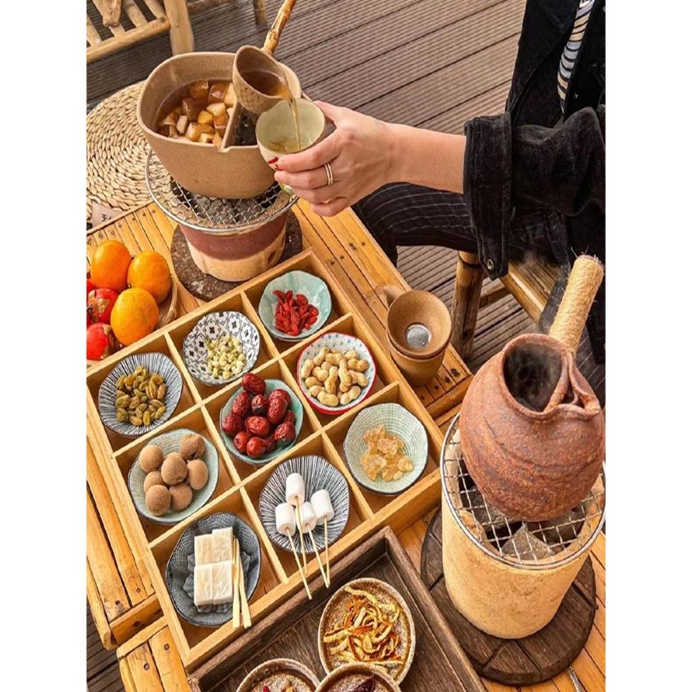 九宫格餐具碟子干果点心盘子分格托盘围炉煮茶的用具配料盘子木盒