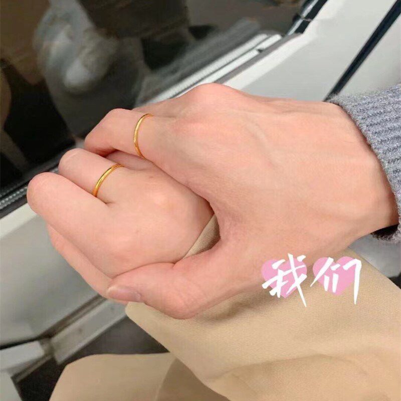 简约18K金光面素圈戒指女实心750尾戒指环情侣对戒国风送女友礼物