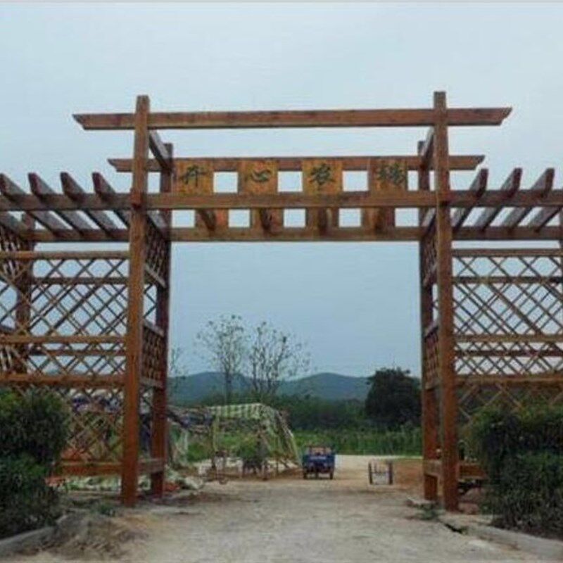 户外防腐木门楼碳化木实木凉亭庭院门景区果园山庄农家乐大门牌坊
