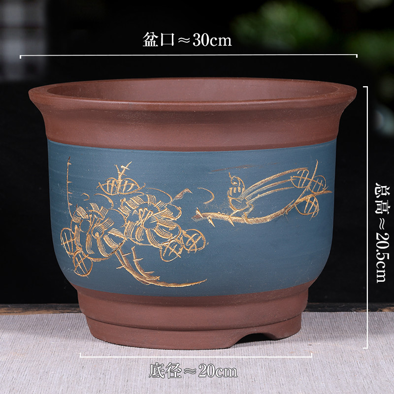 宜兴紫砂花盆大口径陶瓷花盆阳台种菜盆大号绿萝花盆特价清仓包邮