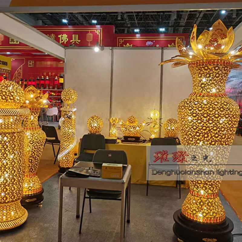灯饰奢华 水晶元宝台灯落地灯 佛堂灯佛供灯莲花工艺花瓶大灯