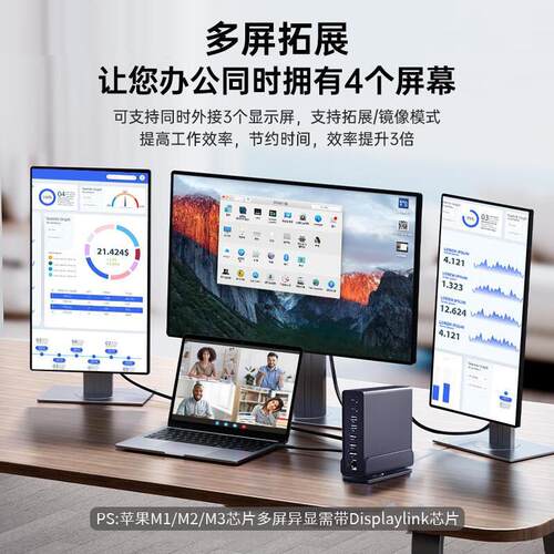 桌面typec多功能拓展坞电脑四屏扩展千兆网口HDMI多功能USB分线器